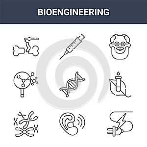 9 bioengineering icons pack. trendy bioengineering icons on white background. thin outline line icons such as electricity,