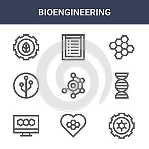 9 bioengineering icons pack. trendy bioengineering icons on white background. thin outline line icons such as engineering, dna,