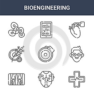 9 bioengineering icons pack. trendy bioengineering icons on white background. thin outline line icons such as health, student,