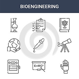 9 bioengineering icons pack. trendy bioengineering icons on white background. thin outline line icons such as prosthetics,