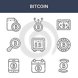 9 bitcoin icons pack. trendy bitcoin icons on white background. thin outline line icons such as bitcoin, . icon set for web and