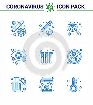 9 Blue Coronavirus Covid19 Icon pack such as eye infection, conjunctivitis, virus, virus, interfac