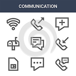 9 communication icons pack. trendy communication icons on white background. thin outline line icons such as calling, incoming call