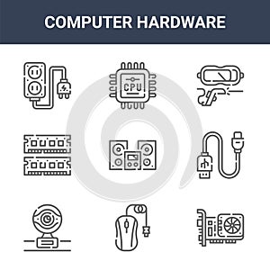 9 computer hardware icons pack. trendy computer hardware icons on white background. thin outline line icons such as graphics card