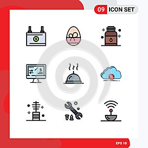 9 Creative Icons Modern Signs and Symbols of dish, income, hair, finance, spa