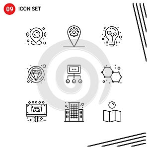9 Creative Icons Modern Signs and Symbols of graph, business, light, network, diamond