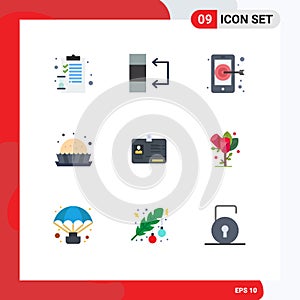 9 Creative Icons Modern Signs and Symbols of id, card, target, pass, pie