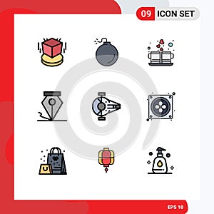 9 Creative Icons Modern Signs and Symbols of interceptor, cruiser, heart, pen, freeform