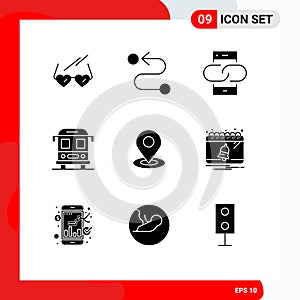9 Creative Icons Modern Signs and Symbols of navigation, browse, conversation, transport, bus