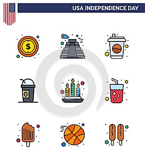 9 Creative USA Icons Modern Independence Signs and 4th July Symbols of fire; states; bottle; limonade; america