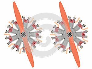 9 cylinder radial engine colored