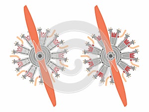 9 cylinder radial engine colored. Without outline.