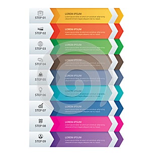 9 data Infographics tab paper arrow template. Vector illustration abstract background. Can be used for workflow layout, business