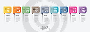9 data infographics tab paper index template. Vector illustration abstract background. Can be used for workflow layout, business