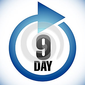 9 day Turnaround time TAT icon. Interval for processing, return to customer. Duration, latency for completion, request