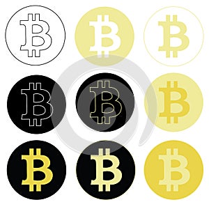9 different vector designs of bitcoin crypto currency