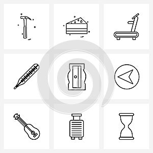 9 Editable Vector Line Icons and Modern Symbols of sharpener, temp, treadmill, health, thermometer