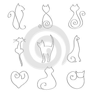 9 Elegant Hand Drawn Cat Vectors