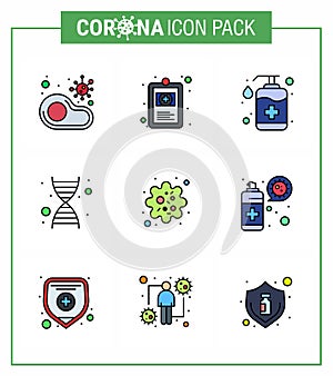9 Filled Line Flat Color Coronavirus Covid19 Icon pack such as genome, dna, hospital chart, wash, handcare