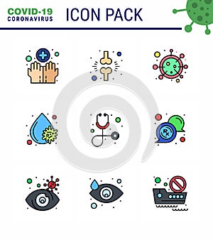 9 Filled Line Flat Color viral Virus corona icon pack such as platelets, blood virus, patient, blood, life