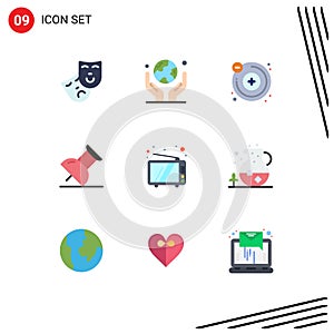 9 Flat Color concept for Websites Mobile and Apps ice, tv, atoms, television, pin