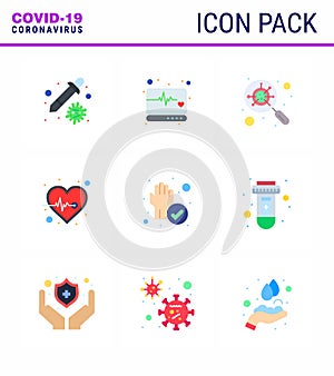9 Flat Color viral Virus corona icon pack such as protect, health care, devirus, pulse, beat