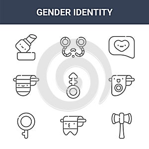 9 gender identity icons pack. trendy gender identity icons on white background. thin outline line icons such as labrys,