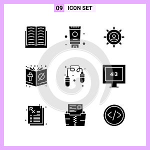 9 Icons in Solid Style. Glyph Symbols on White Background. Creative Vector Signs for Web mobile and Print