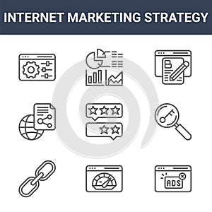 9 internet marketing strategy icons pack. trendy internet marketing strategy icons on white background. thin outline line icons