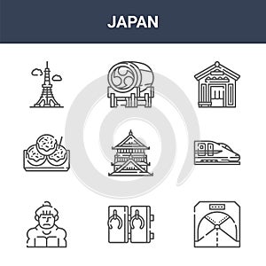 9 japan icons pack. trendy japan icons on white background. thin outline line icons such as tunnel, shinkansen, taiko . japan icon