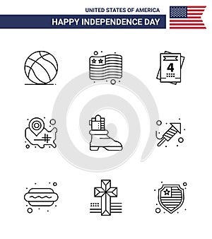 9 Line Signs for USA Independence Day american; shose; love; location pin; usa