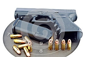 9-mm handgun and target shooting