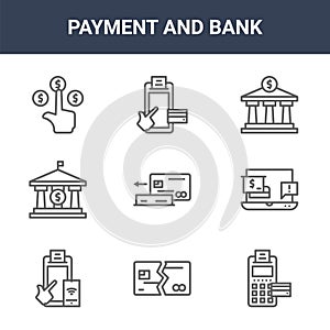 9 payment and bank icons pack. trendy payment and bank icons on white background. thin outline line icons such as edc, bill, edc