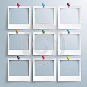 9 Photo Frames Colored Thumbtacks