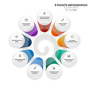 9 points circular infographic element, cycle layout diagram with icon and colorful color, can be used for presentation, banner,