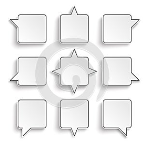 9 Quadratic Speech Bubbles White Background