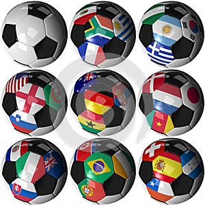 9 Soccer balls with 32 flags - Group A-H 2010