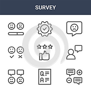 9 survey icons pack. trendy survey icons on white background. thin outline line icons such as testimonial, customer review,