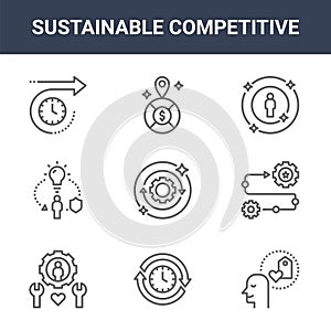 9 sustainable competitive icons pack. trendy sustainable competitive icons on white background. thin outline line icons such as