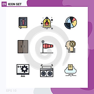 9 Thematic Vector Filledline Flat Colors and Editable Symbols of wardrobe, home, security, furniture, data