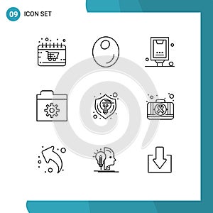 9 Thematic Vector Outlines and Editable Symbols of design, folder, advertising, files, poster