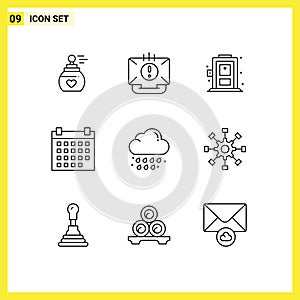 9 Thematic Vector Outlines and Editable Symbols of drop, event, mail, deadline, calendar