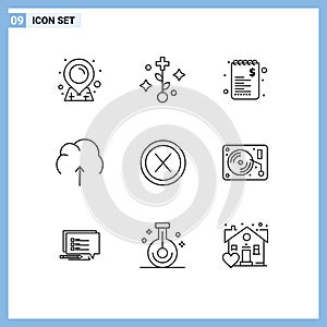 9 Thematic Vector Outlines and Editable Symbols of interface, close, sale, storage, multimedia