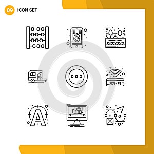 9 Thematic Vector Outlines and Editable Symbols of loading, ellipsis, grower, travel, camping