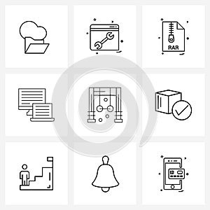 9 Universal Icons Pixel Perfect Symbols of fitness, laptop, file, devices, rare