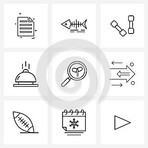 9 Universal Line Icon Pixel Perfect Symbols of medicine, search medical, gym, service, hotel