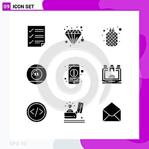 9 Universal Solid Glyphs Set for Web and Mobile Applications game, ball, finance, pineapple, fruits