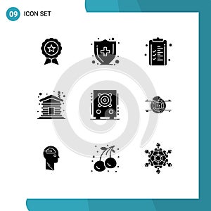 9 Universal Solid Glyphs Set for Web and Mobile Applications loudspeaker, home, business, wooden, house