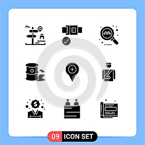 9 Universal Solid Glyphs Set for Web and Mobile Applications navigation, location, online, pollution, environment