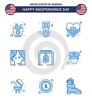 9 USA Blue Pack of Independence Day Signs and Symbols of bell; usa; american; theatre; entertainment